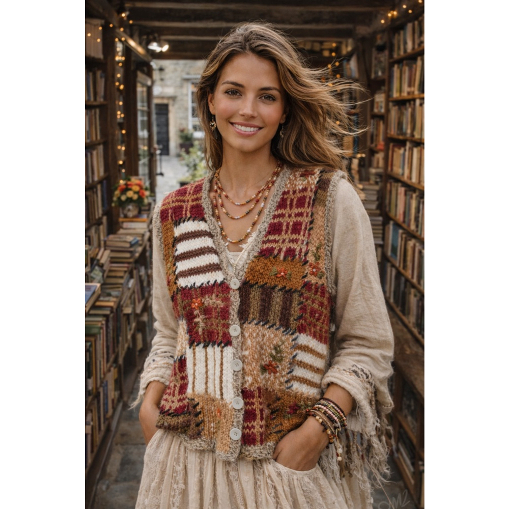Vintage Patchwork Hand Knit Vest Huntington Ridge Boho Cottagecore Quiet Luxury